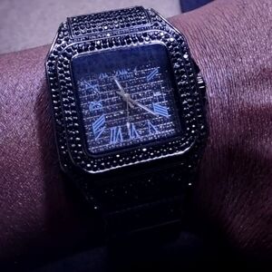Sharp and Sleek Mens Iced Out Bling Black 💎 Diamond CZ Watch